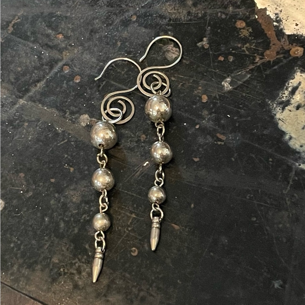 Silver tone industrial boho spike earrings